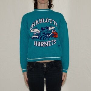 Vintage 90s Charlotte Hornets sweater blue child's size large barrel